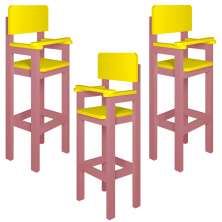 Kit 3Cadeiras Alta Refeição Infantil Criança Restaurante Lanchonete MDF Rosa/Amarelo L12