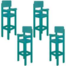 Kit 4 Cadeiras Alta Refeição Infantil Criança Restaurante Lanchonete MDF Azul Turquesa L12