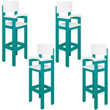 Kit 4 Cadeiras Alta Refeição Infantil Criança Restaurante Lanchonete MDF Azul Turquesa/Branco L12