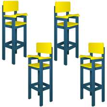 Kit 4 Cadeiras Alta Refeição Infantil Criança Restaurante Lanchonete MDF Azul/Amarelo L12