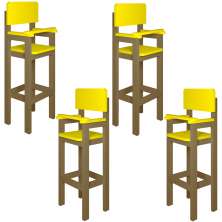 Kit 4 Cadeiras Alta Refeição Infantil Criança Restaurante Lanchonete MDF Bege/Amarelo L12