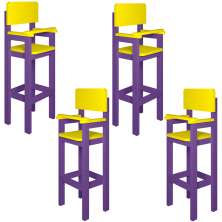 Kit 4 Cadeiras Alta Refeição Infantil Criança Restaurante Lanchonete MDF Lilás/Amarelo L12