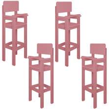 Kit 4 Cadeiras Alta Refeição Infantil Criança Restaurante Lanchonete MDF Rosa L12