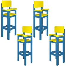 Kit 4 Cadeirass Alta Refeição Infantil Criança Restaurante Lanchonete MDF Azul Claro/Amarelo L12