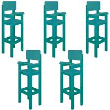 Kit 5 Cadeiras Alta Refeição Infantil Criança Restaurante Lanchonete MDF Azul Turquesa L12