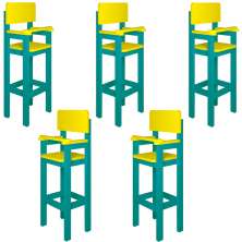 Kit 5 Cadeiras Alta Refeição Infantil Criança Restaurante Lanchonete MDF Azul Turquesa/Amarelo L12