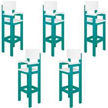 Kit 5 Cadeiras Alta Refeição Infantil Criança Restaurante Lanchonete MDF Azul Turquesa/Branco L12