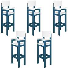 Kit 5 Cadeiras Alta Refeição Infantil Criança Restaurante Lanchonete MDF Azul/Branco L12