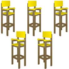Kit 5 Cadeiras Alta Refeição Infantil Criança Restaurante Lanchonete MDF Bege/Amarelo L12
