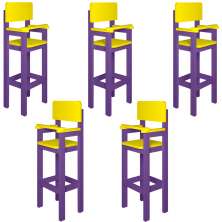 Kit 5 Cadeiras Alta Refeição Infantil Criança Restaurante Lanchonete MDF Lilás/Amarelo L12