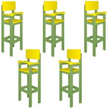 Kit 5 Cadeiras Alta Refeição Infantil Criança Restaurante Lanchonete MDF Verde/Amarelo L12