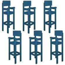 Kit 6 Cadeiras Alta Refeição Infantil Criança Restaurante Lanchonete MDF Azul L12