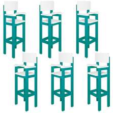 Kit 6 Cadeiras Alta Refeição Infantil Criança Restaurante Lanchonete MDF Azul Turquesa/Branco L12
