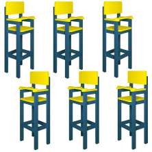 Kit 6 Cadeiras Alta Refeição Infantil Criança Restaurante Lanchonete MDF Azul/Amarelo L12
