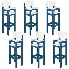 Kit 6 Cadeiras Alta Refeição Infantil Criança Restaurante Lanchonete MDF Azul/Branco L12