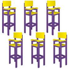 Kit 6 Cadeiras Alta Refeição Infantil Criança Restaurante Lanchonete MDF Lilás/Amarelo L12