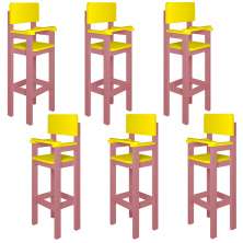 Kit 6 Cadeiras Alta Refeição Infantil Criança Restaurante Lanchonete MDF Rosa/Amarelo L12