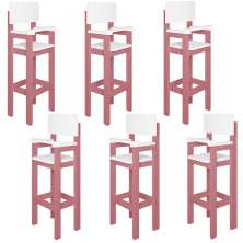 Kit 6 Cadeiras Alta Refeição Infantil Criança Restaurante Lanchonete MDF Rosa/Branco L12