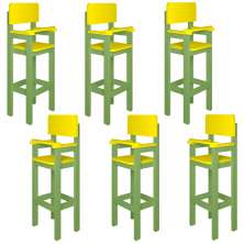 Kit 6 Cadeiras Alta Refeição Infantil Criança Restaurante Lanchonete MDF Verde/Amarelo L12