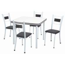 Conjunto de Mesa de Jantar com 4 Cadeiras Alice Branco e Preto