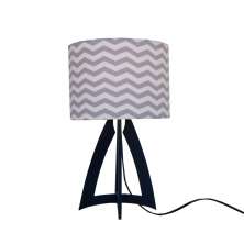 Abajur Chevron Cinza E Branco Com Base Azul Marinho