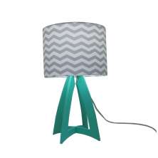 Abajur Chevron Cinza E Branco Com Base Verde Menta