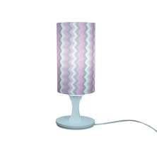 Abajur Cilíndrico Base Branca e Cúpula Chevron Rosa, Cinza e Branca Bivolt