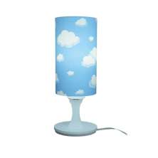 Abajur Cilíndrico Base Branca e Cúpula Tecido Nuvens Azul e Branca Bivolt