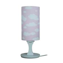 Abajur Cilíndrico Base Branca e Cúpula Tecido Nuvens Rosa e Branca Bivolt