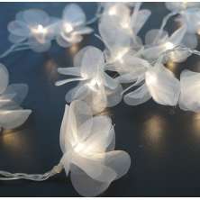 Cordão Luminoso Luz de Fada Organza Pompom Branco 110v