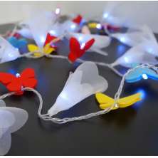 Cordão Luminoso Luz de Fada Organza e Borboletas 110v