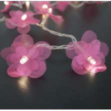 Cordão de Luz LED - Luz de Fada Florzinha Organza Pink Bivolt