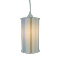 Luminária Pendente Cilíndrica Listrada Azul e Bege