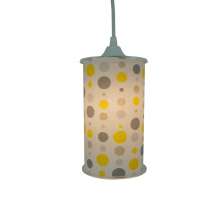 Luminária Pendente Cilíndrica Tecido Poás Branco, Cinza e Amarelo