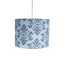 Luminária Pendente Revestida com Tecido Arabescos Tons de Azul