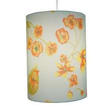 Luminária Pendente Revestida com Tecido Floral Verde e Laranja