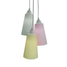 Lustre Pendente 3 Cúpulas Verde, Rosa e Amarelo Claros Bivolt