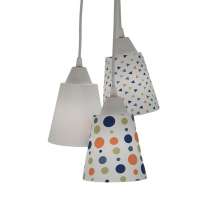 Lustre Pendente Bebê  Bege com Poás e Triângulos Tons de Laranja, Verde e Azul Marinho