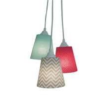 Lustre Pendente Bebê Cacho Chevron Cinza, Verde Água E Pink
