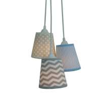 Lustre Pendente Bebê Chevron, Poás e Listras Cinza, Azul e Bege