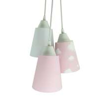 Lustre Pendente Bebê Mix Tecidos Nuvens Tons de Rosa e Branco