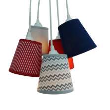 Lustre Pendente Cacho 5 Cúpulas Cinza, Vermelho e Azul Marinho