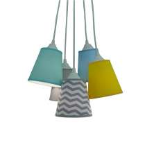 Lustre Pendente Cacho Chevron Cinza, Amarelo, Verde e Azul