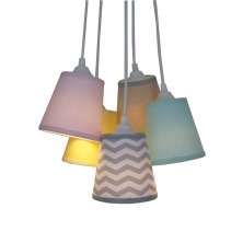 Lustre Pendente Cacho Chevron Cinza, Amarelo, Verde e Rosa