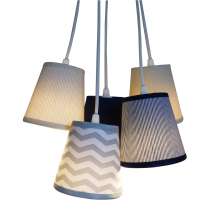 Lustre Pendente Cacho Chevron Cinza, Bege e Azul Marinho