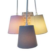 Lustre Pendente Cacho Colmeia e Mini Chevron Rosa, Cinza e Amarelo