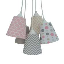 Lustre Pendente Cacho Menina Geométrico Cinza e Rosa