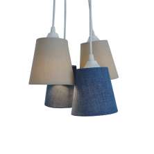Lustre Pendente Cacho Menino 4 Cúpulas Jeans e Bege
