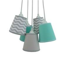 Lustre Pendente Cacho Mix Cinza Chevron e Verde Água