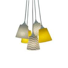 Lustre Pendente Cacho Quarto Bebê Chevron Cinza e Amarelo